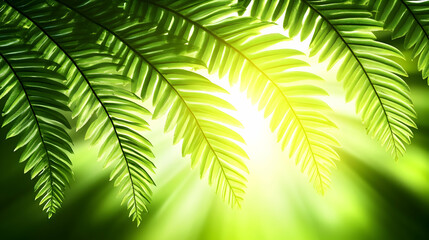 Sunlight through lush green leaves. Nature background