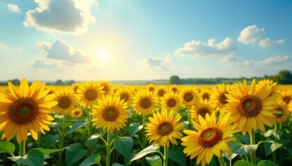 Fototapeta premium A field of sunflowers stretching towards the sky, blooms, flowers