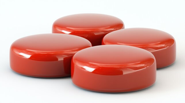 Four glossy red cylindrical objects arranged on a white background.