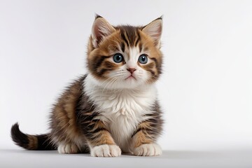 there is a small kitten sitting on a white surface