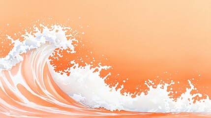 Sunset Surf Bliss, vibrant abstract wave crashing beneath a warm orange sky, hand-painted watercolor ideal for summer decor and stationery enthusiasts
