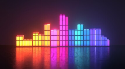 Colorful Sound Wave Visualization with Neon Bars on Dark Background