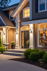 Luxury Home Exterior at Night: Modern Architectural Design and Landscaping