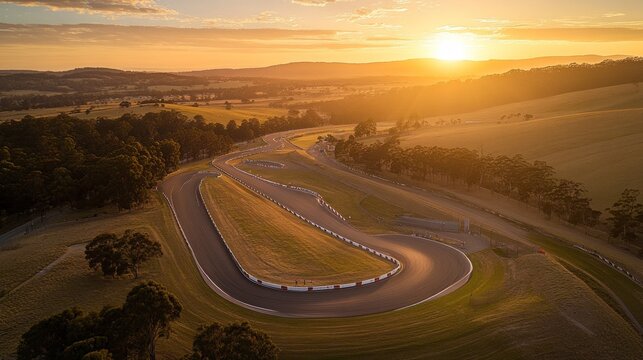 Golden Hour at Baskerville Raceway: A Stunning Aerial View of the Track at Sunset