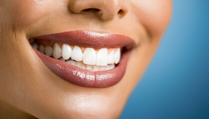 Close-up of a woman's mouth with perfectly aligned white teeth