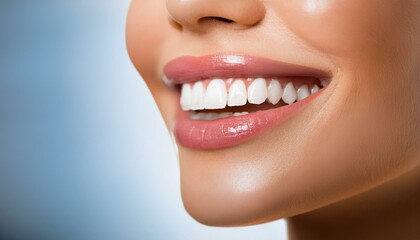 Close-up of a woman's mouth with perfectly aligned white teeth