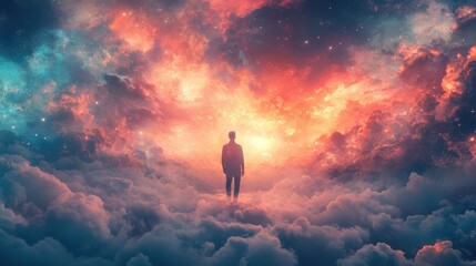 Fototapeta premium Man on Cloudscape Celestial Hope Future Success