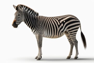Fototapeta premium zebra standing on a white surface with a white background