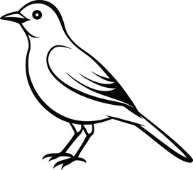 Black and white vector illustration of a bird sitting on a branch.