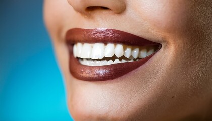 Close-up of a woman's mouth with perfectly aligned white teeth