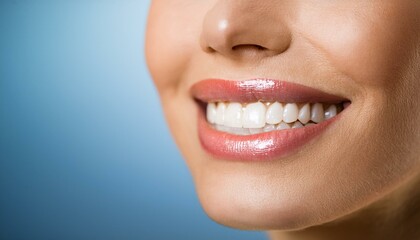 Close-up of a woman's mouth with perfectly aligned white teeth