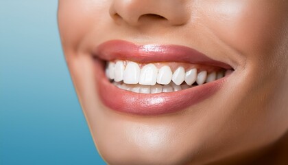 Close-up of a woman's mouth with perfectly aligned white teeth