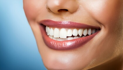 Close-up of a woman's mouth with perfectly aligned white teeth