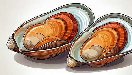 marine clams clipart illustration on pure white backdrop