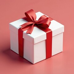 Obraz premium Isometric white gift box with red bow tie tied on top, white, present, packaging