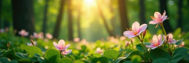 Jasmine flowers blooming in a sunlit forest glade, nature, flowers, forest