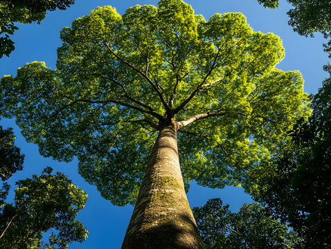 Giant rainforest tree, sunlight, canopy