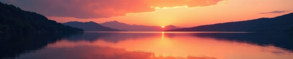 Obraz premium lake scene at sunset with a serene and peaceful atmosphere, mirrored, serene