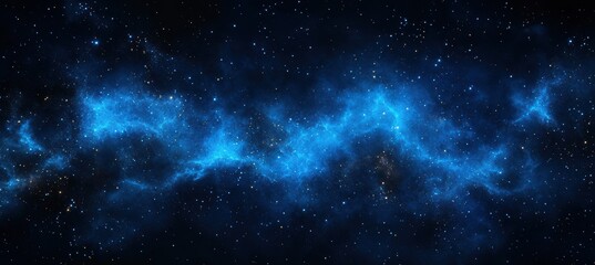 Naklejka premium Stunning cosmic landscape featuring vibrant blue nebula with sparkling stars, showcasing the beauty and mystery of deep space exploration and astronomy