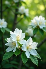 Large white rhododendron flowers blooming in a forest, rhododendron, tree, blooming