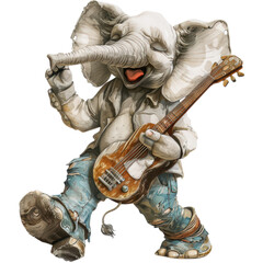 Cartoon Elephant Playing Guitar in Stylish Casual Outfit