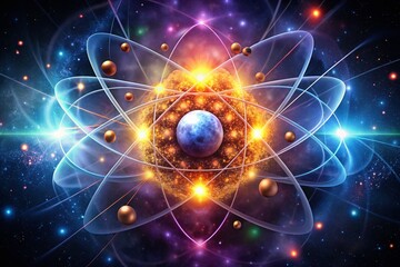 Obraz premium Dark Matter Atom: 3D Rendered Silhouette, Mysterious Atomic Structure, Science Concept