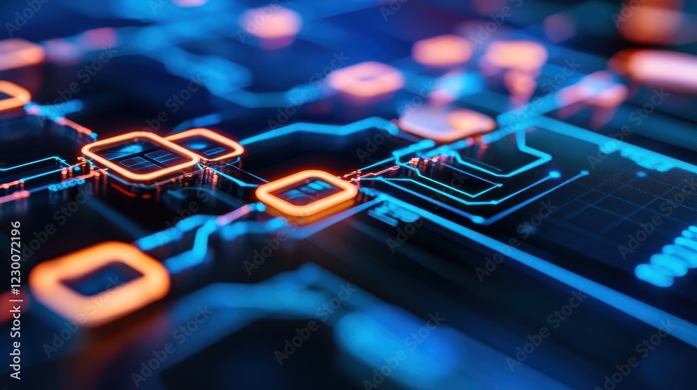 Wall mural digital interface with glowing elements for virtual wallet technology