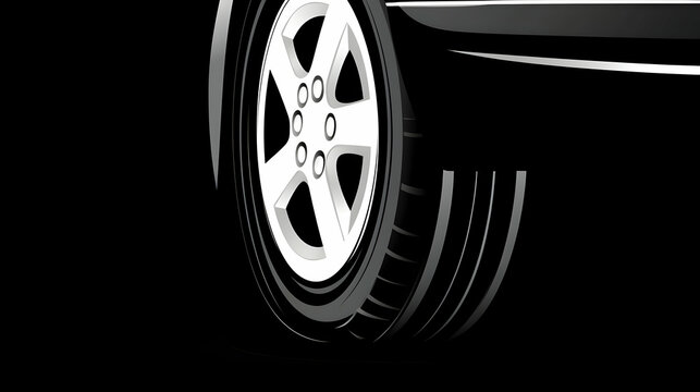 Close-up car tire, black background, speed, power