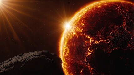 sun, planet, space, solar, star, light, earth, abstract, astronomy, fire, globe, eclipse, universe, glow, red, hot, galaxy, science, blue, illustration, energy, moon, heat, orange, world