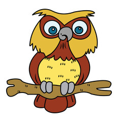 Owl sitting on branch vector illustration