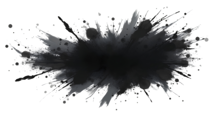 , spatter, blob ,Abstract black ink splash, paint strokes, and grunge stains in Japanese style, isolated on a white background (Generative AI).