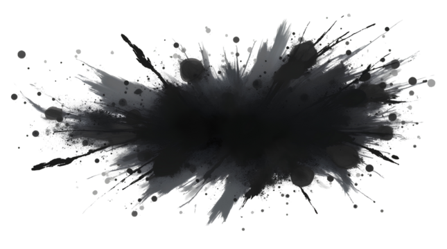 , spatter, blob ,Abstract black ink splash, paint strokes, and grunge stains in Japanese style, isolated on a white background (Generative AI).