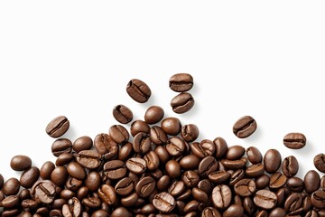 Fototapeta premium araffes of coffee beans are scattered on a white surface