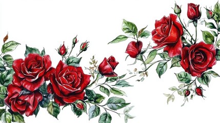 The charm of red roses elegantly captured in a watercolor arrangement.