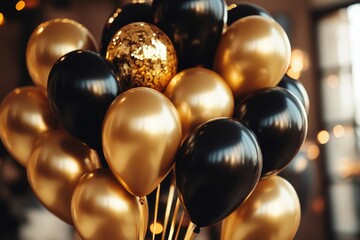 Birthday celebration with gold and black balloons