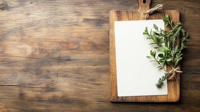 Elegant minimalist restaurant menu on wooden board, featuring refined typography and hand-drawn food illustrations, modern rustic style