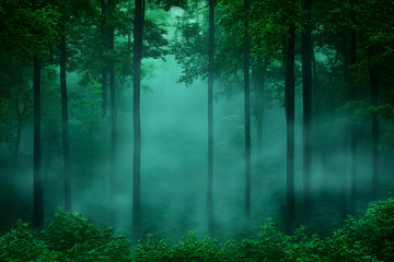 Fototapeta premium Misty forest path, tranquil nature scene, background for serenity