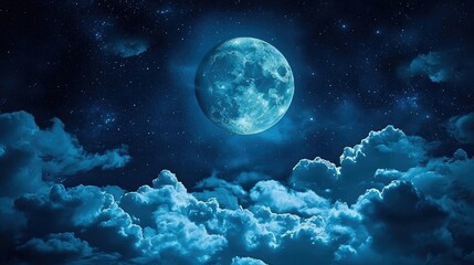 Obraz premium Mystical Nighttime Scene with a Full Moon and Clouds