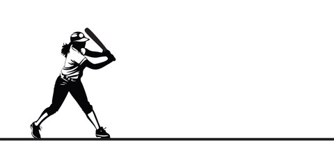 Fototapeta premium Silhouette women of a Baseball Player Hitting – Athletic Vector Art