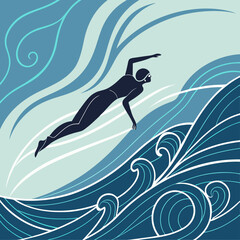 Abstract swimmer silhouette in water