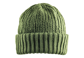 Hand knitted Green cotton winter cap.