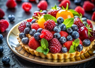 Delicious Berry Dessert: Fresh Berries & Creamy Pastry, Copy Space