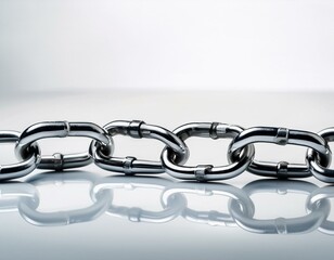 Obraz premium a gleaming chain of interlocking links against a pristine white background on a white or clear surface white background
