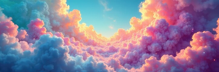 Colorful swirling clouds in a whimsical scene, colors, wispy, surreal