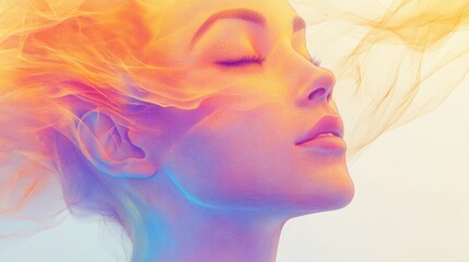 Serene Woman Face Abstract Art Colorful Peaceful Dreamlike Portrait