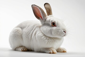 Obraz premium there is a white rabbit with brown ears sitting on a white surface