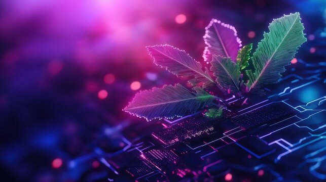 Digital greenery growth virtual environment graphic design futuristic concept abstract viewpoint