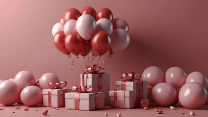 Pink and White Celebration Balloons with Gift Box for Birthday or Party Setup