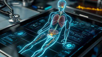 scanning a digital holographic human body for AI diagnostics 