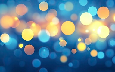 Fototapeta premium Abstract bokeh light effect with blue and yellow lights on a transparent background, vector illustration, PNG.